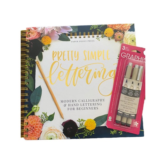 New Pretty simple Lettering Calligraphy Hand Lettering For Beginner + 3 Pens LOT - Picture 1 of 6
